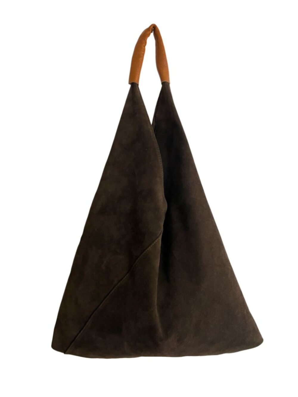 Dark Chocolate Brown Italian Suede Hobo Shoulder Bag Made in Italy Leather Handl - Picture 10 of 17